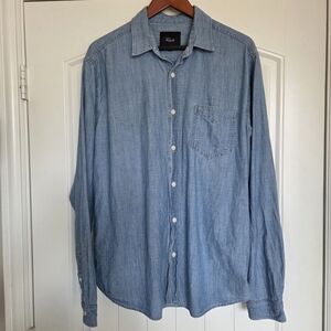 Rails Mens Colton Button Chambray Denim Western Shirt Size Large Blue Pocket